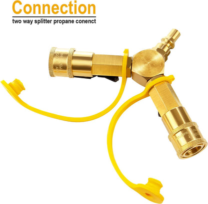 1/4" RV Propane Quick Connect Y Splitter Adapter with Shutoff Valve for RV Trailer and Quick Connect Propane V1258-DP02-C-276