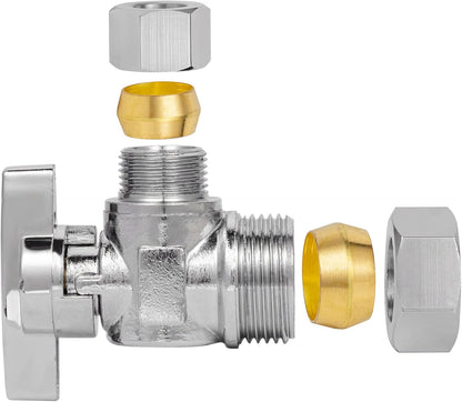 Heavy Duty Angle Stop Valve 1/2" Nom (5/8" OD) Comp x 3/8" OD Comp, 1/4-Turn Operation, High quality V1258-DP02-C-2764