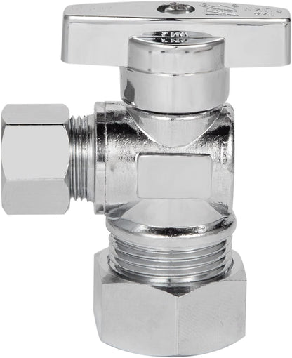 Heavy Duty Angle Stop Valve 1/2" Nom (5/8" OD) Comp x 3/8" OD Comp, 1/4-Turn Operation, High quality V1258-DP02-C-2764