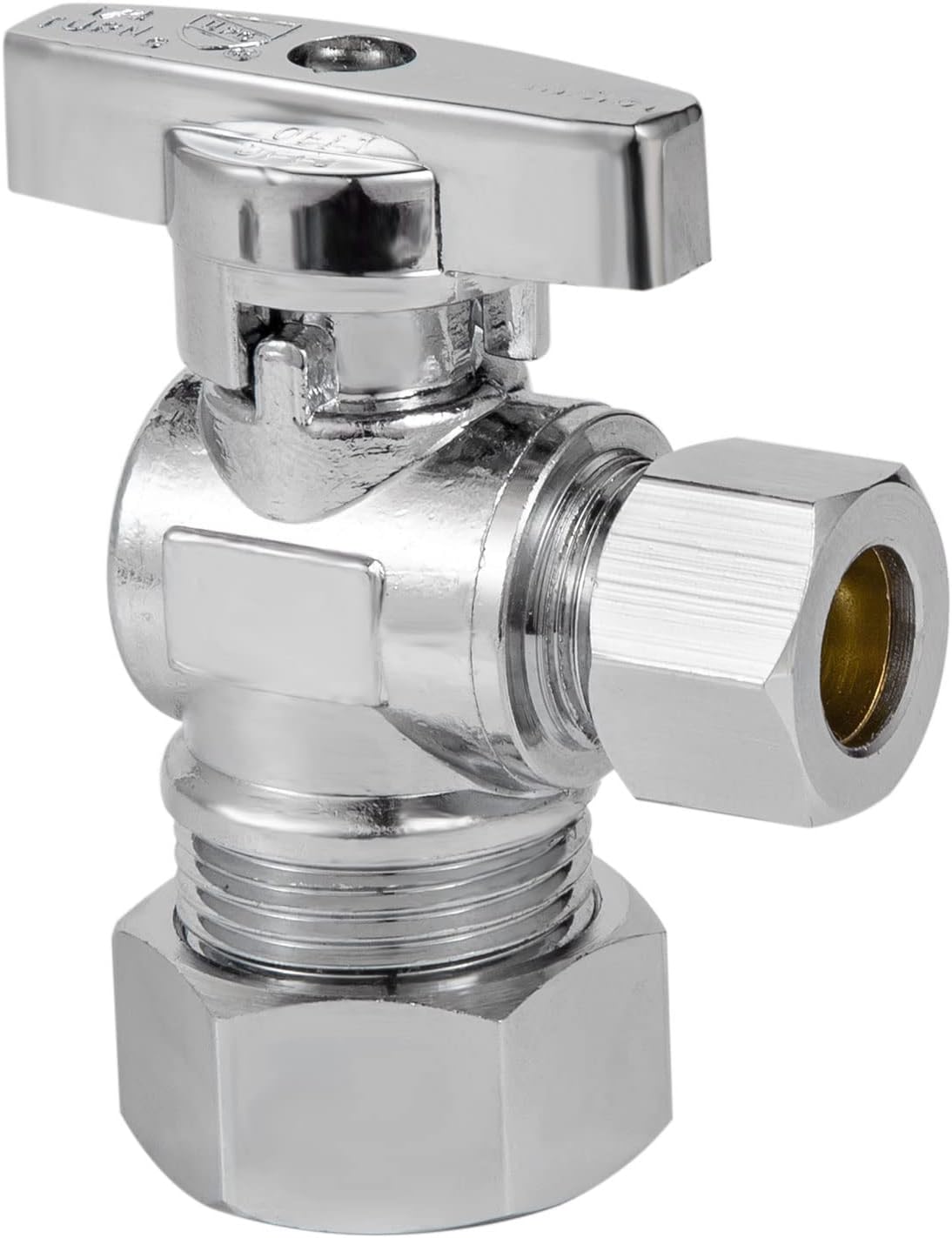 Heavy Duty Angle Stop Valve 1/2" Nom (5/8" OD) Comp x 3/8" OD Comp, 1/4-Turn Operation, High quality V1258-DP02-C-2764