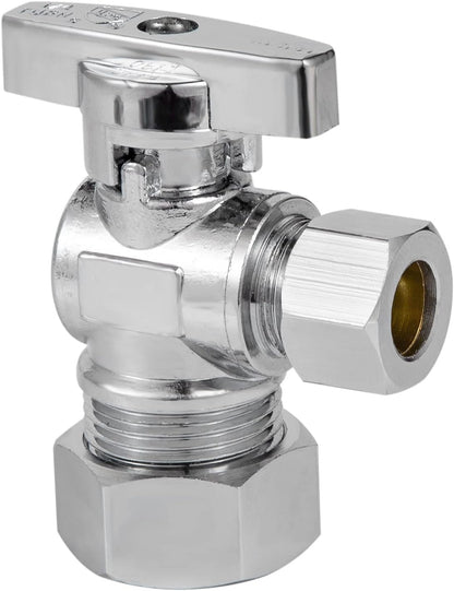 Heavy Duty Angle Stop Valve 1/2" Nom (5/8" OD) Comp x 3/8" OD Comp, 1/4-Turn Operation, High quality V1258-DP02-C-2764
