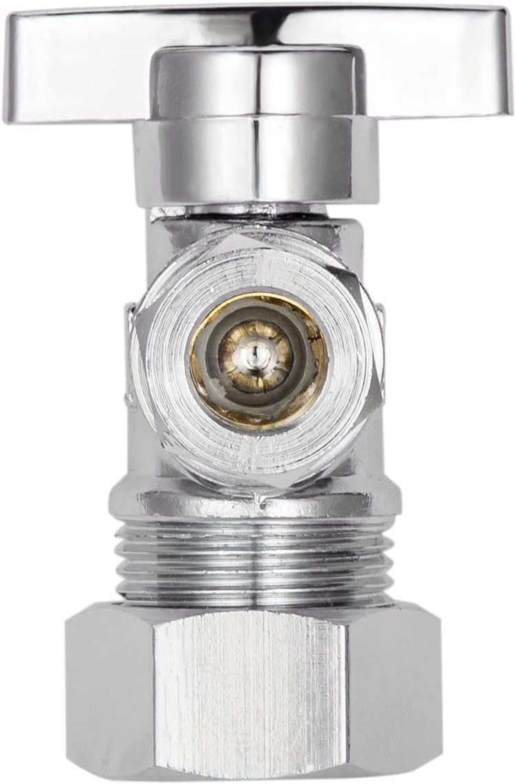 Heavy Duty Angle Stop Valve 1/2" Nom (5/8" OD) Comp x 3/8" OD Comp, 1/4-Turn Operation, High quality V1258-DP02-C-2764