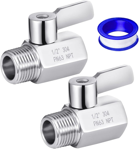 Shower Head Shut Off Valve, 304 Stainless Steel Mini Ball Valve NPT Thread(1/2" Male x 1/2"Female),Shower V1258-DP02-C-2767