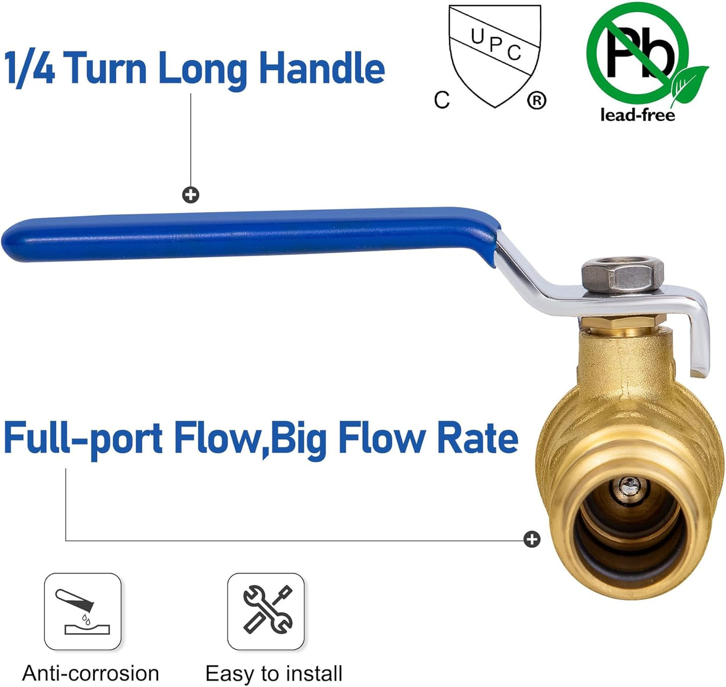 1/2" Press Ball Valve, Lead-Free Press into 1/2"Copper Tubing Connection with EPDM O-ring V1258-DP02-C-2768