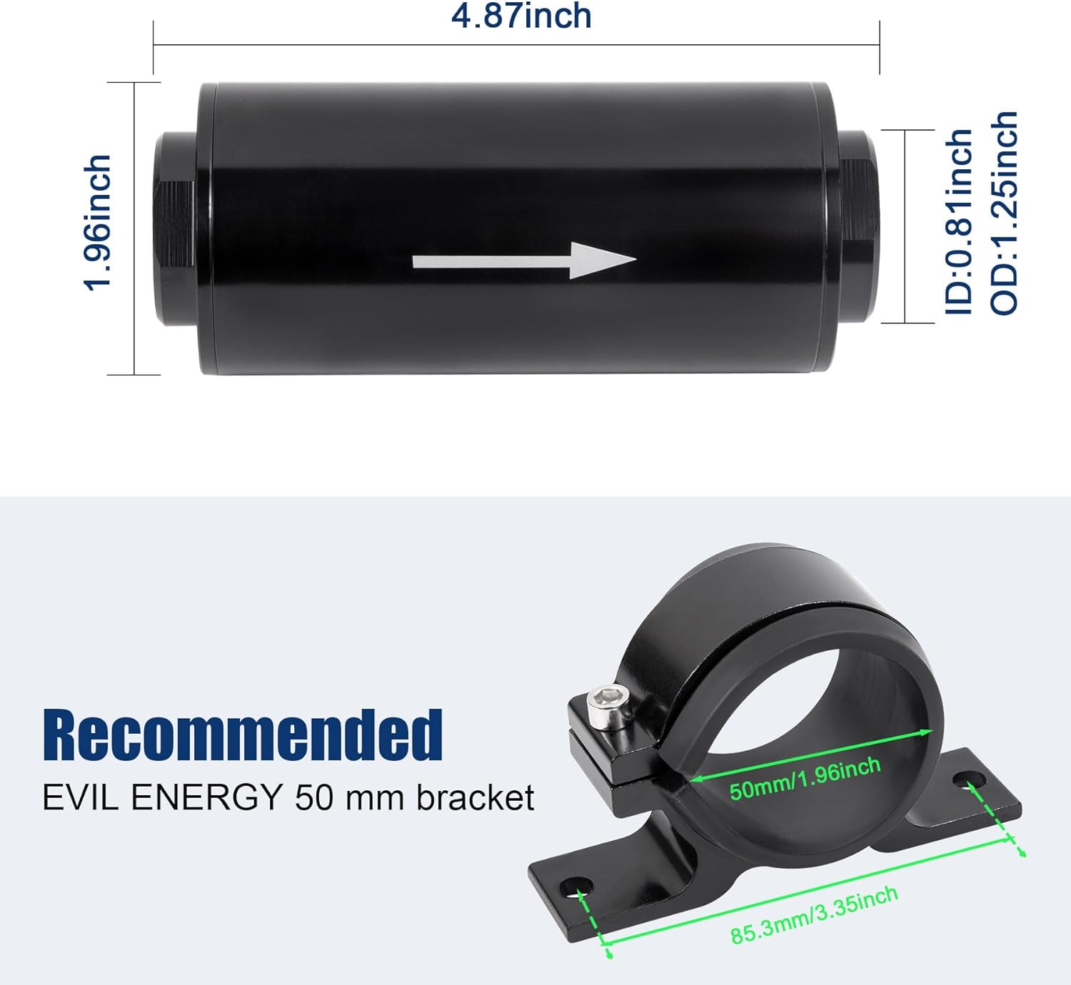Inline Fuel Filter 10 Micron with 6AN 8AN 10AN Adapter,50MM Universal Bracket Clamp,10 Micron Inline Fuel V1258-DP02-C-2769