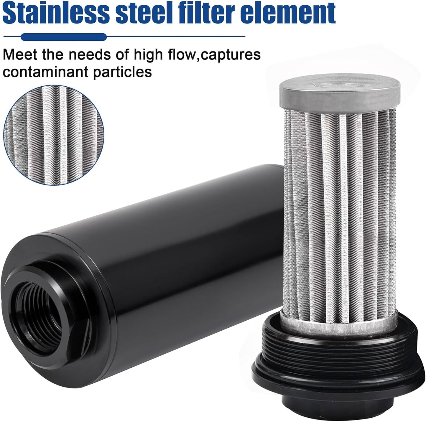 Inline Fuel Filter 10 Micron with 6AN 8AN 10AN Adapter,50MM Universal Bracket Clamp,10 Micron Inline Fuel V1258-DP02-C-2769