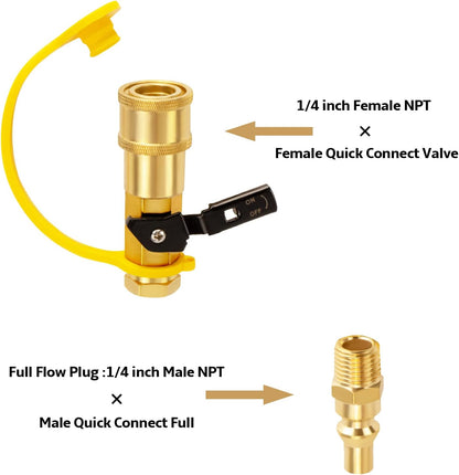 1/4" RV Propane Quick Connect Adapter for Propane Hose, Propane or Natural Gas 1/4" Quick Connect or V1258-DP02-C-277