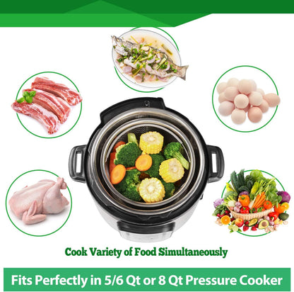 Steamer Basket for Instant Pot Accessories 6 qt or 8 quart - 2 Tier Stackable 18/8 Stainless Steel Mesh - V1258-DP02-C-2778