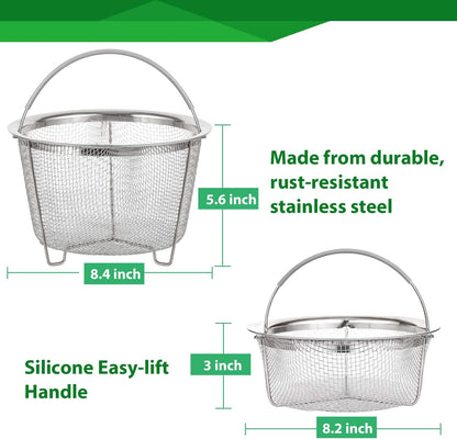 Steamer Basket for Instant Pot Accessories 6 qt or 8 quart - 2 Tier Stackable 18/8 Stainless Steel Mesh - V1258-DP02-C-2778