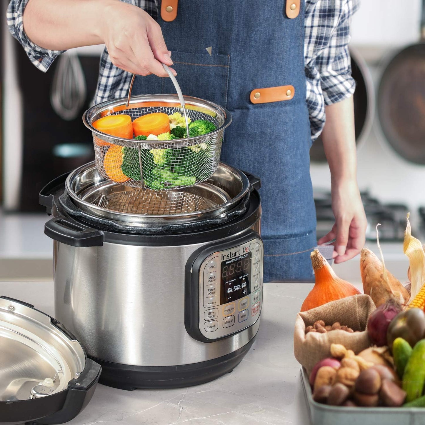 Steamer Basket for Instant Pot Accessories 6 qt or 8 quart - 2 Tier Stackable 18/8 Stainless Steel Mesh - V1258-DP02-C-2778