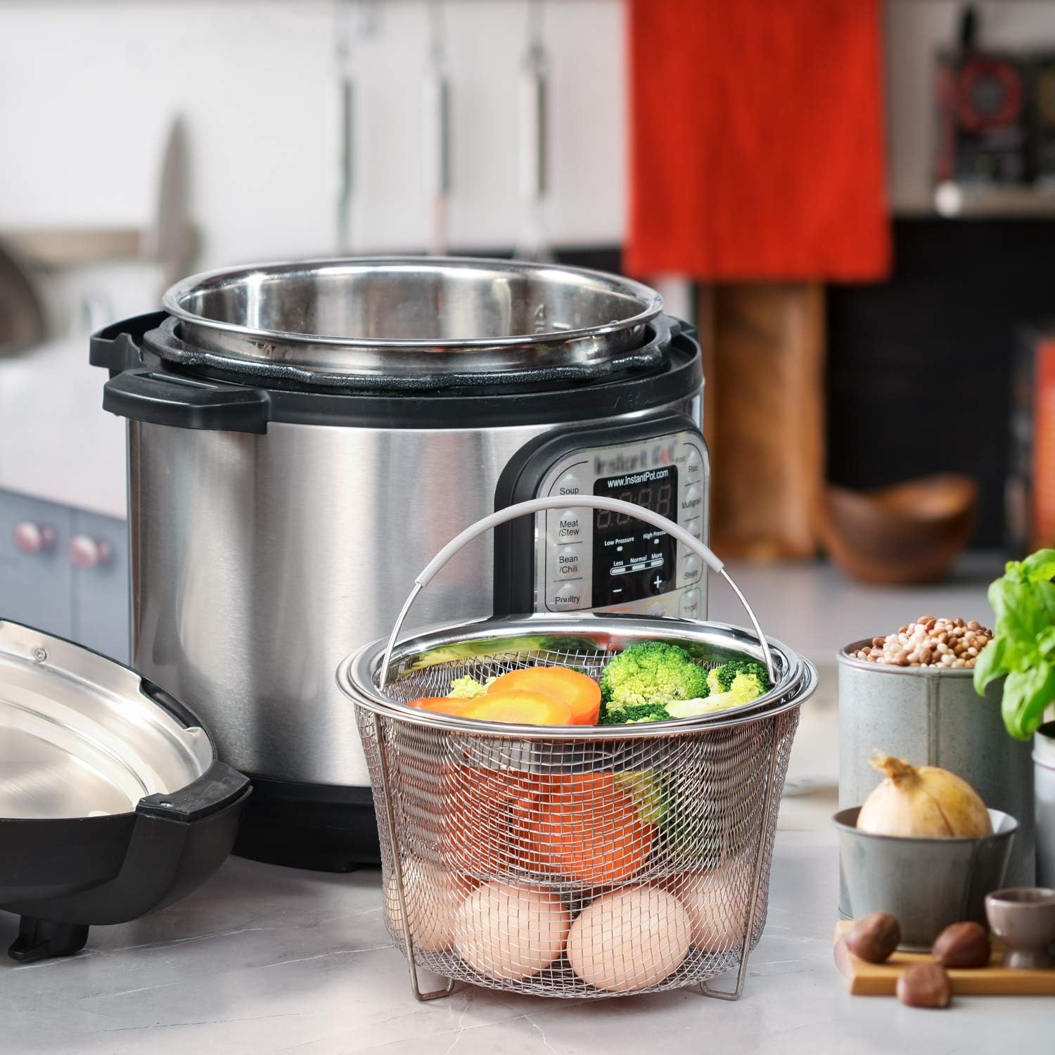 Steamer Basket for Instant Pot Accessories 6 qt or 8 quart - 2 Tier Stackable 18/8 Stainless Steel Mesh - V1258-DP02-C-2778