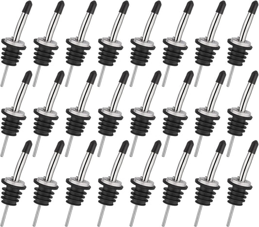 48 Pack Stainless Steel Classic Bottle Pourers Tapered Spout - Liquor Pourers with Rubber Dust Caps V1258-DP02-C-2784