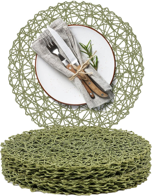 Paper Braided Round Placemats Set of 12 Natural Non-Slip Heat Resistant Table Mats for Dining Tables Woven V1258-DP02-C-2789