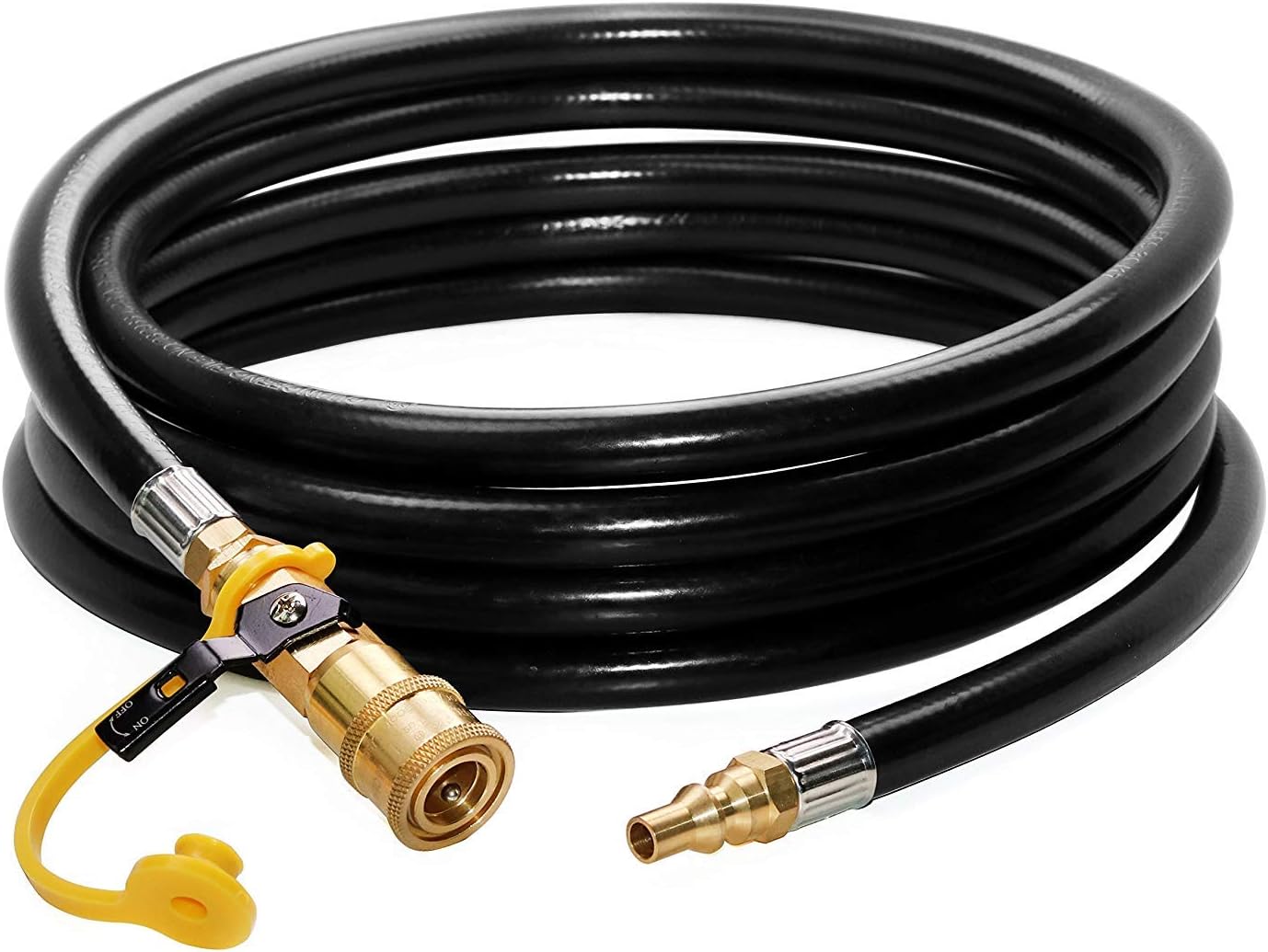 12 feet Low Pressure Propane RV Quick Connect Extension Hose, 1/4" Safety Shutoff Valve & Male Full Flow Plug V1258-DP02-C-279
