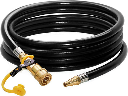 12 feet Low Pressure Propane RV Quick Connect Extension Hose, 1/4" Safety Shutoff Valve & Male Full Flow Plug V1258-DP02-C-279