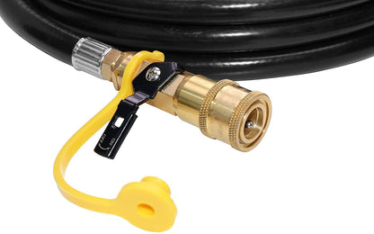 12 feet Low Pressure Propane RV Quick Connect Extension Hose, 1/4" Safety Shutoff Valve & Male Full Flow Plug V1258-DP02-C-279