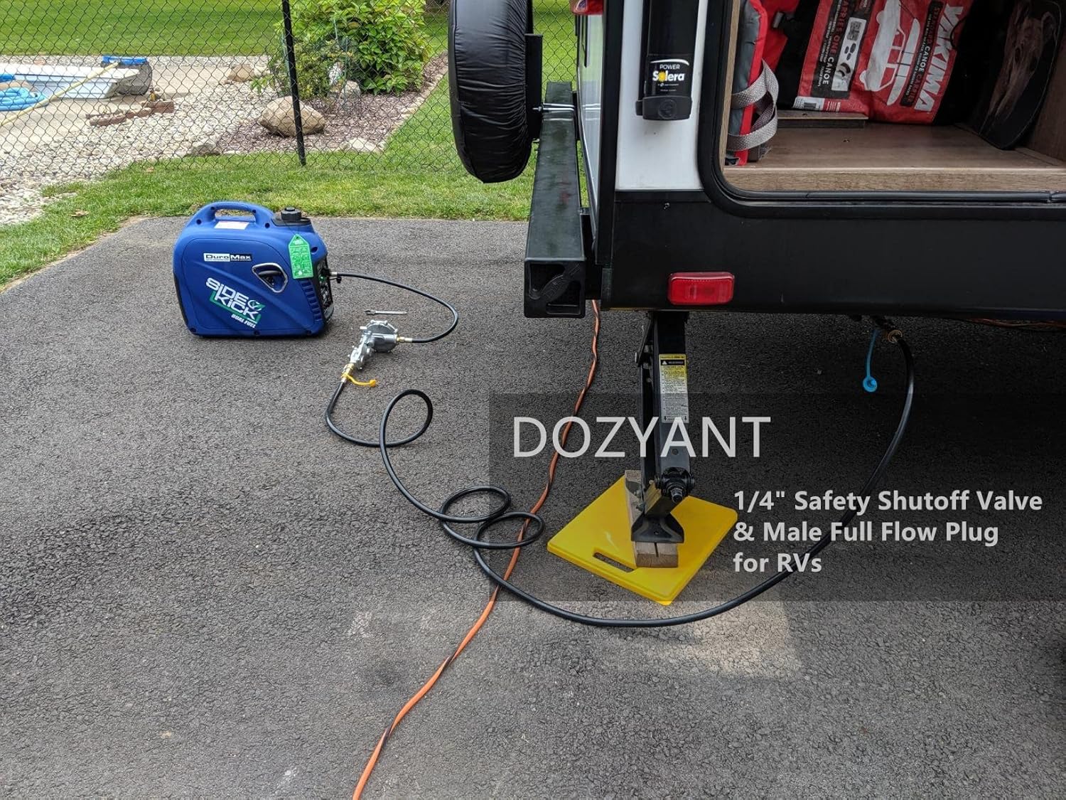 12 feet Low Pressure Propane RV Quick Connect Extension Hose, 1/4" Safety Shutoff Valve & Male Full Flow Plug V1258-DP02-C-279