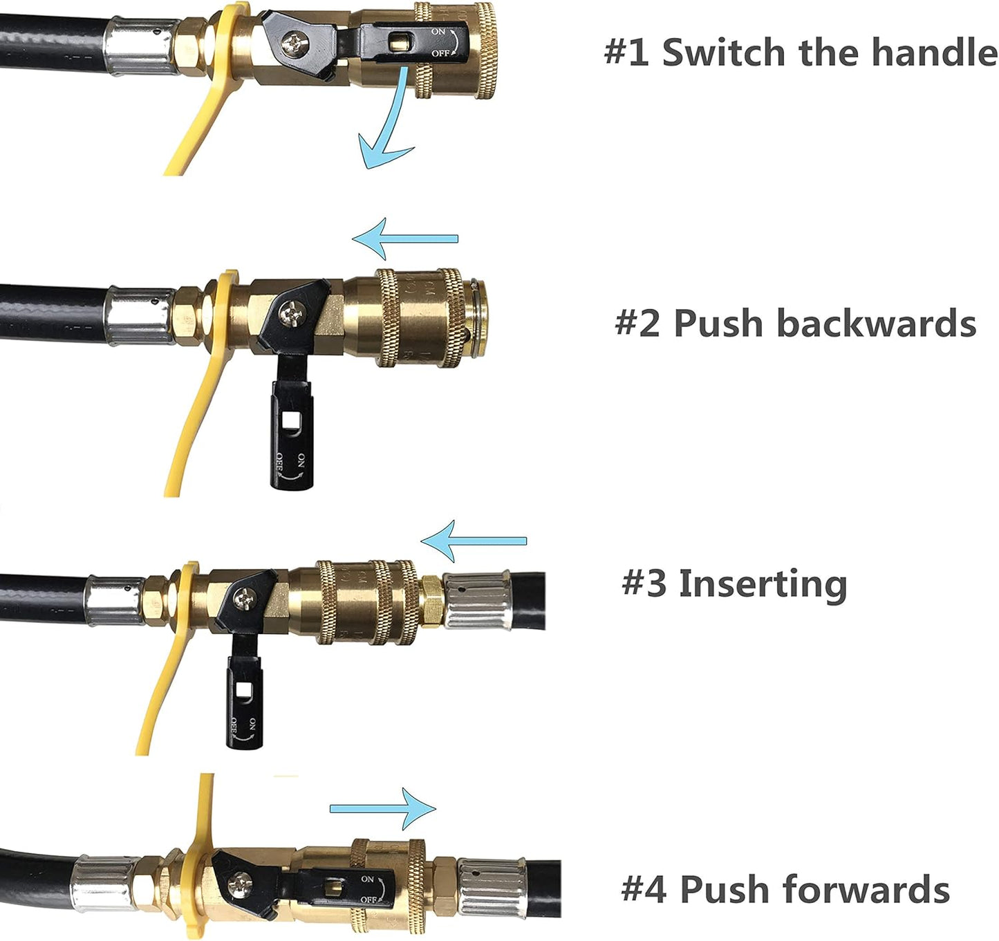 12 feet Low Pressure Propane RV Quick Connect Extension Hose, 1/4" Safety Shutoff Valve & Male Full Flow Plug V1258-DP02-C-279