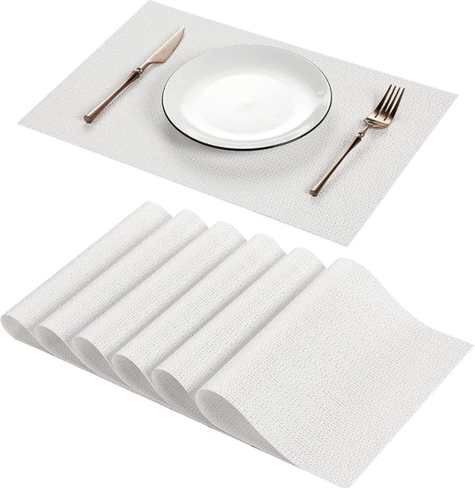 Placemats for Dining Table Set of 6 Woven Vinyl Plastic Place Mats Non-Slip Heat Insulation Stain Resistant V1258-DP02-C-2791