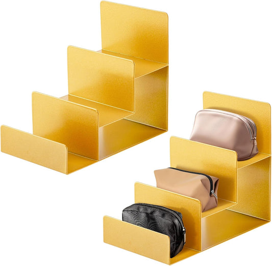 2 Pcs 3 Tiers Gold Metal Wallet Rack Handbag Display Stand Wallet Clutch Holder Purse Stand Display Retail V1258-DP02-C-2795