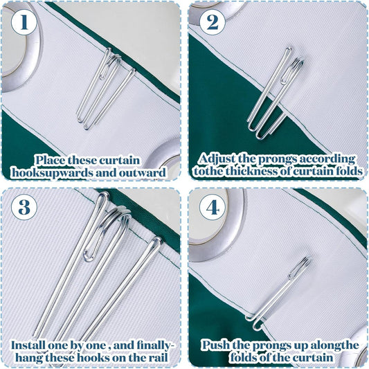 Pleat Hooks Stainless Steel Curtain Hooks Drapery Clasp and Pin 4 Prongs Pinch Pleat Tools Clips for Window, V1258-DP02-C-2797