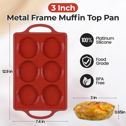 Silicone Muffin Top Pan & Metal Frame Round Egg Baking Pan V1258-DP02-C-28