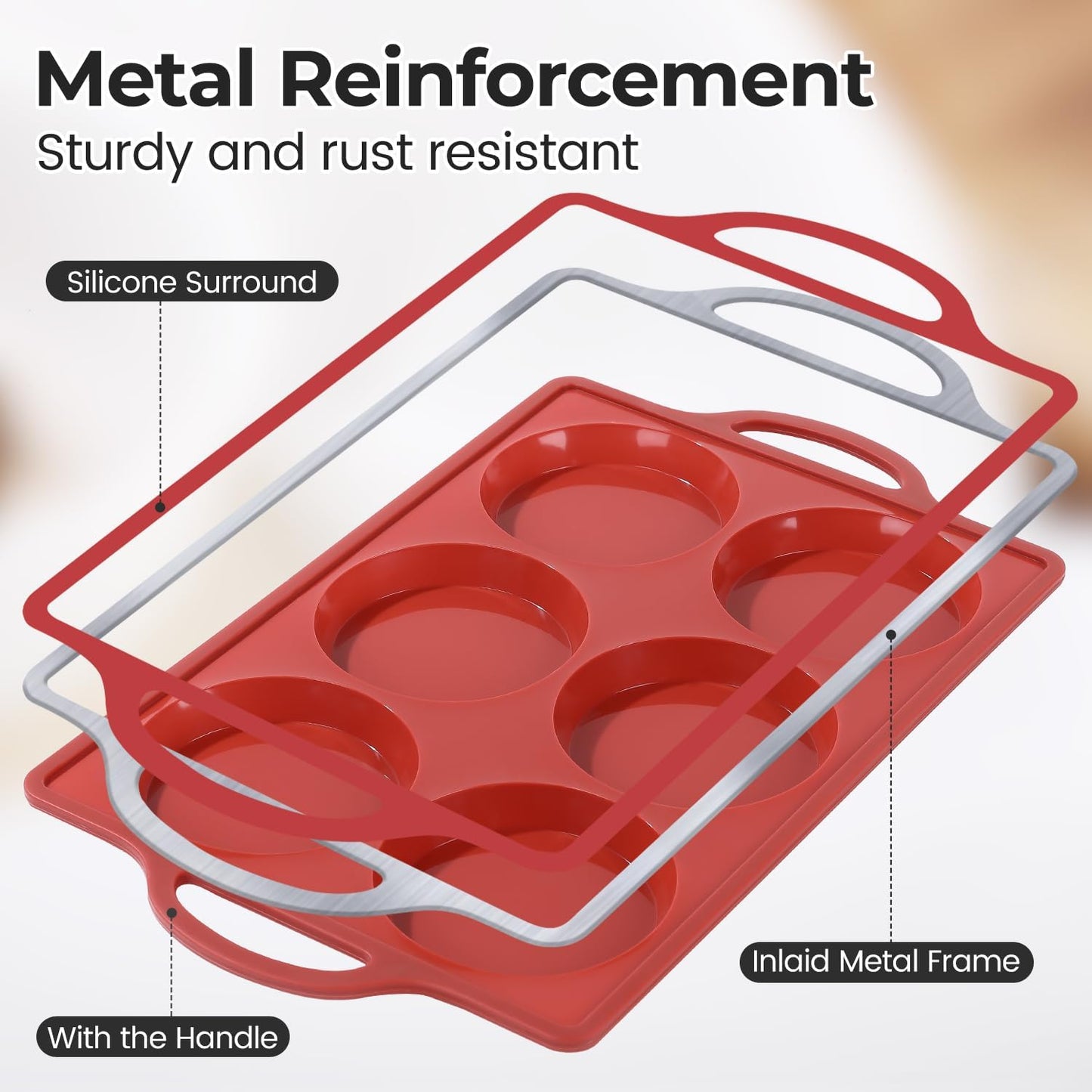 Silicone Muffin Top Pan & Metal Frame Round Egg Baking Pan V1258-DP02-C-28