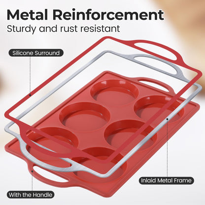 Silicone Muffin Top Pan & Metal Frame Round Egg Baking Pan V1258-DP02-C-28