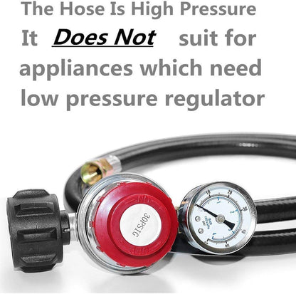 4 FT 0-30 PSI Adjustable High Pressure Propane Regulator and Hose with Gauge, Fits for Grill Burner Turkey V1258-DP02-C-281