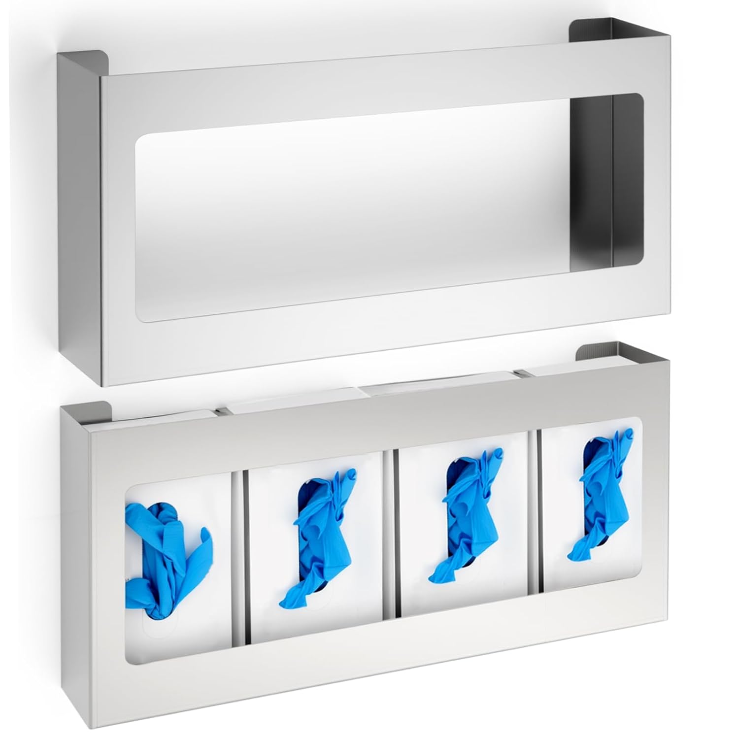 2 Pack Glove Box Holder/Dispenser Stainless Steel Quad Wall Mounted Glove Box Organizer,10"H x 21"W x 3 3/4"D V1258-DP02-C-2817