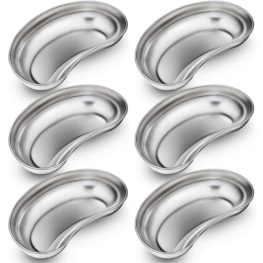 6 Pcs Stainless Steel Kidney Tray 8'' Medium Kidney Shaped Emesis Basin Surgical Medical Tray pan Bowls V1258-DP02-C-2828