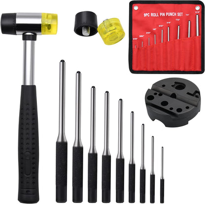 Pin Punch Set, 14pcs Removing Repair Tools, including Universal Block, Pin Punches and Hammer V1258-DP02-C-284