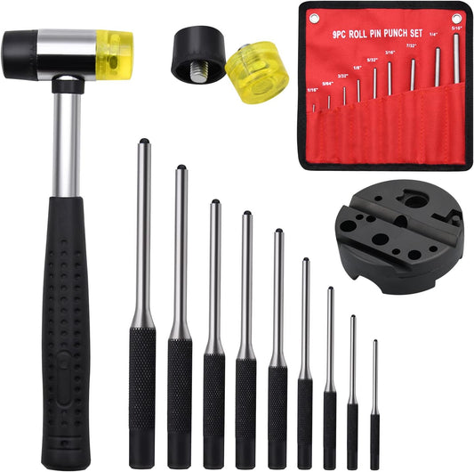 Pin Punch Set, 14pcs Removing Repair Tools, including Universal Block, Pin Punches and Hammer V1258-DP02-C-284