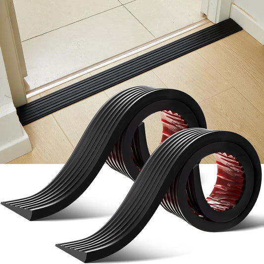 2 Pcs 0.7" Rise Threshold Ramps for Doorways Self Adhesive Rubber Ramps for Door Adjustable Cuttable Rubber V1258-DP02-C-2844