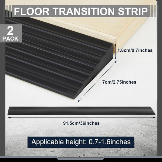 2 Pcs 0.7" Rise Threshold Ramps for Doorways Self Adhesive Rubber Ramps for Door Adjustable Cuttable Rubber V1258-DP02-C-2844