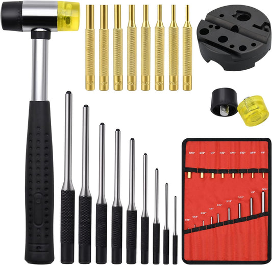 Pin Punch Set, 22pcs Removing Repair Tools, Including Universal Block, Brass Pin Punches, Steel Pin Punches V1258-DP02-C-285