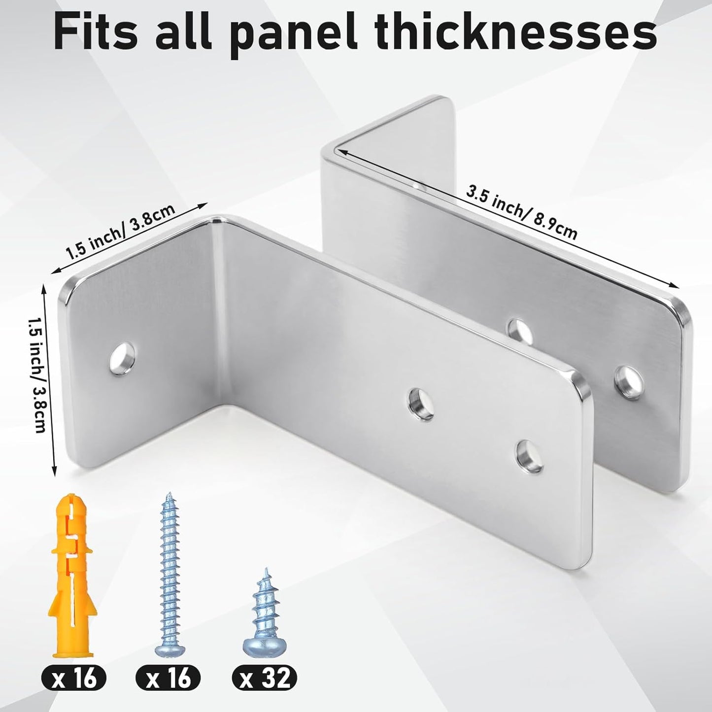 8 Set L-shaped Urinal Screen Brackets Polished Chrome 2-ear 3.5'' Long for All Panel Thicknesses with V1258-DP02-C-2855