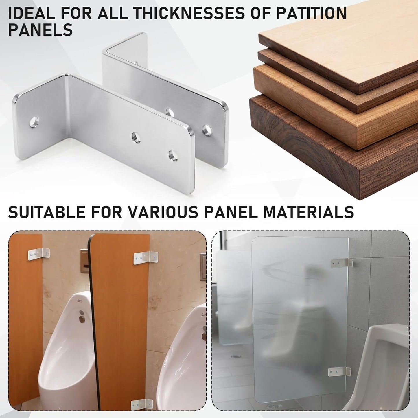 8 Set L-shaped Urinal Screen Brackets Polished Chrome 2-ear 3.5'' Long for All Panel Thicknesses with V1258-DP02-C-2855