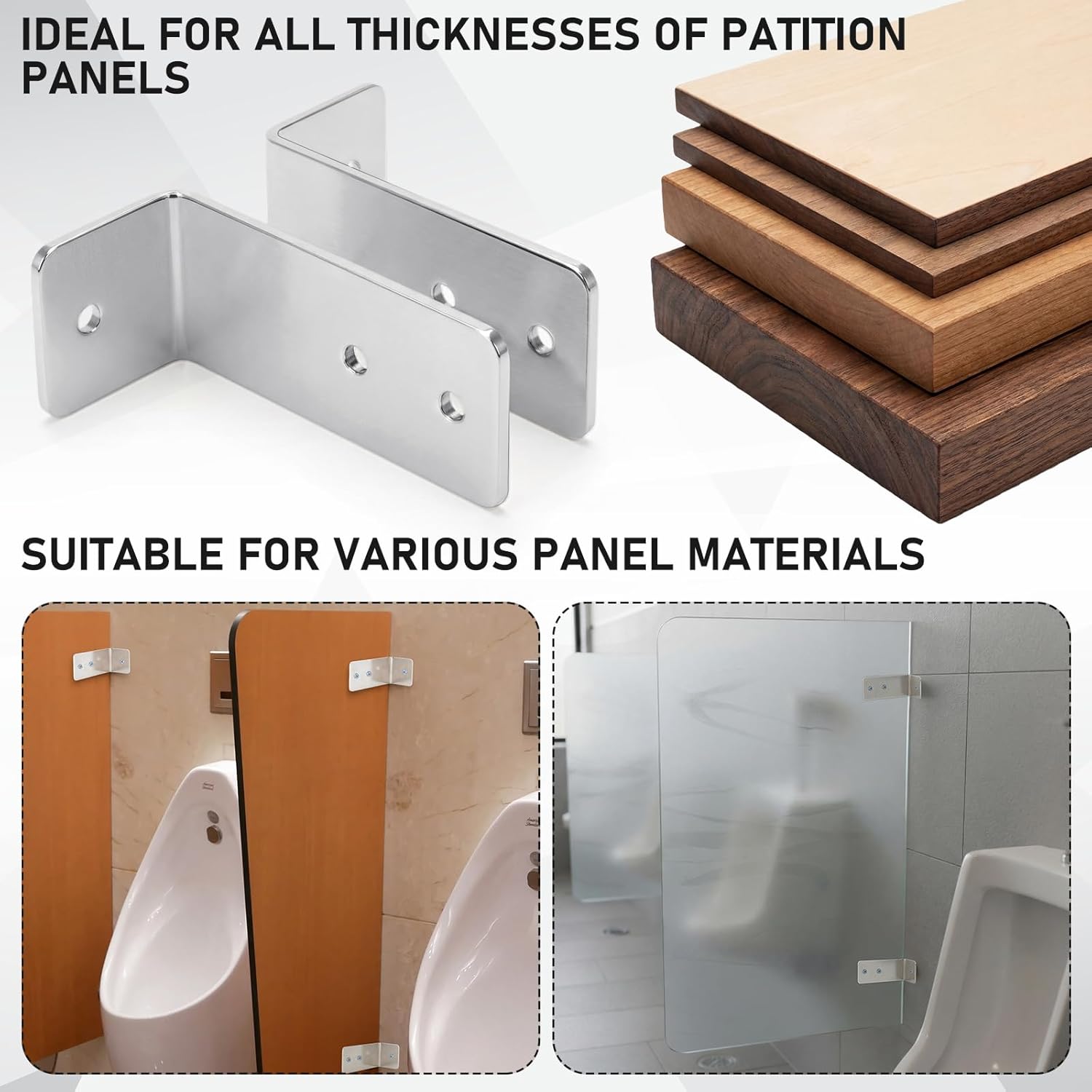 8 Set L-shaped Urinal Screen Brackets Polished Chrome 2-ear 3.5'' Long for All Panel Thicknesses with V1258-DP02-C-2855