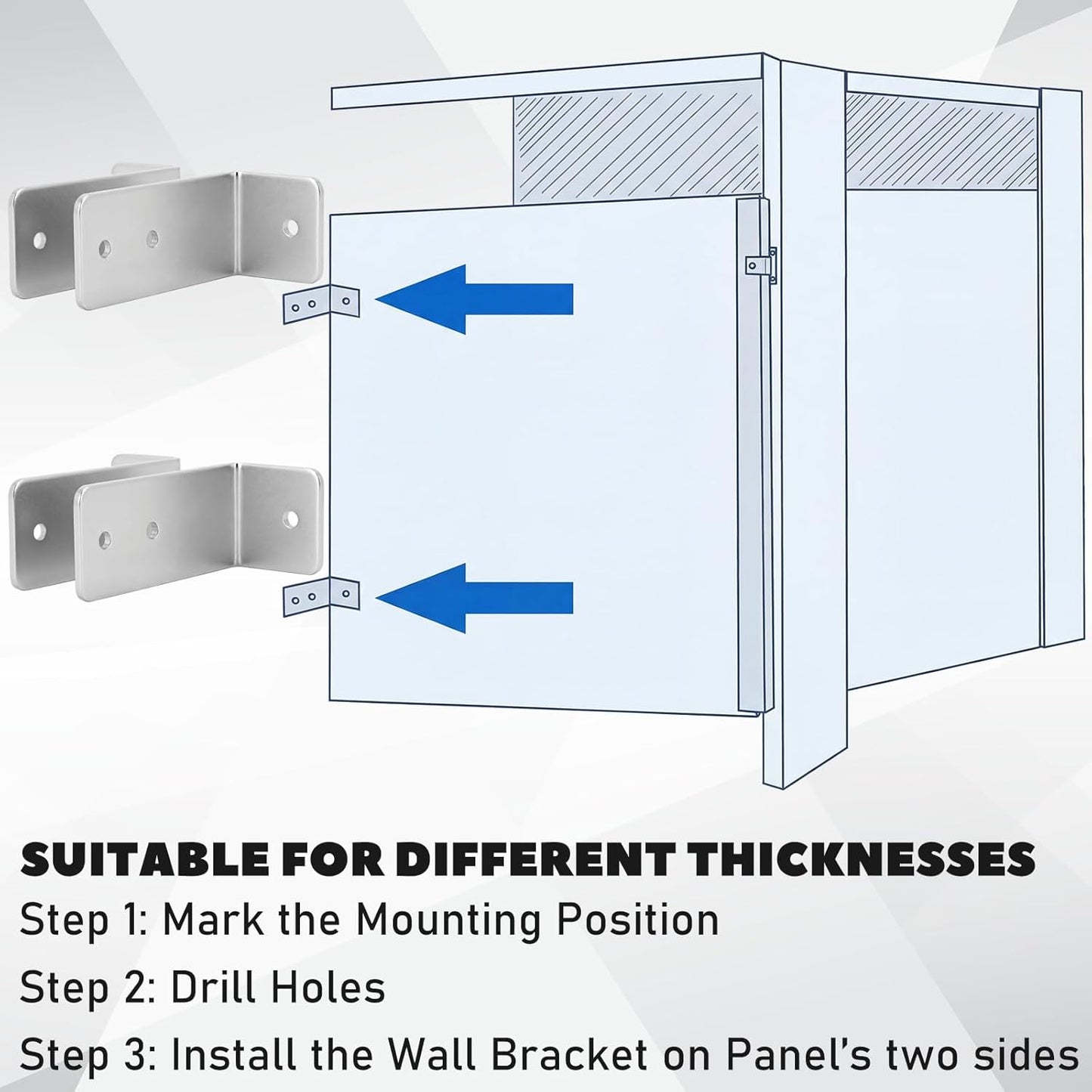 8 Set L-shaped Urinal Screen Brackets Polished Chrome 2-ear 3.5'' Long for All Panel Thicknesses with V1258-DP02-C-2855