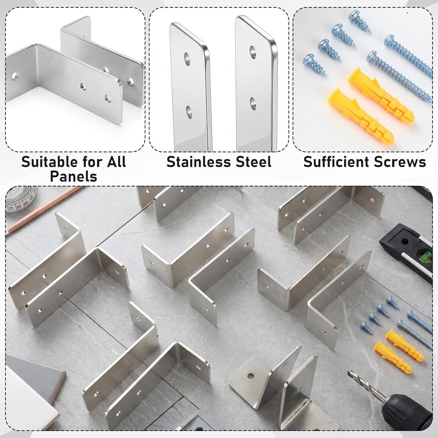 8 Set L-shaped Urinal Screen Brackets Polished Chrome 2-ear 3.5'' Long for All Panel Thicknesses with V1258-DP02-C-2855