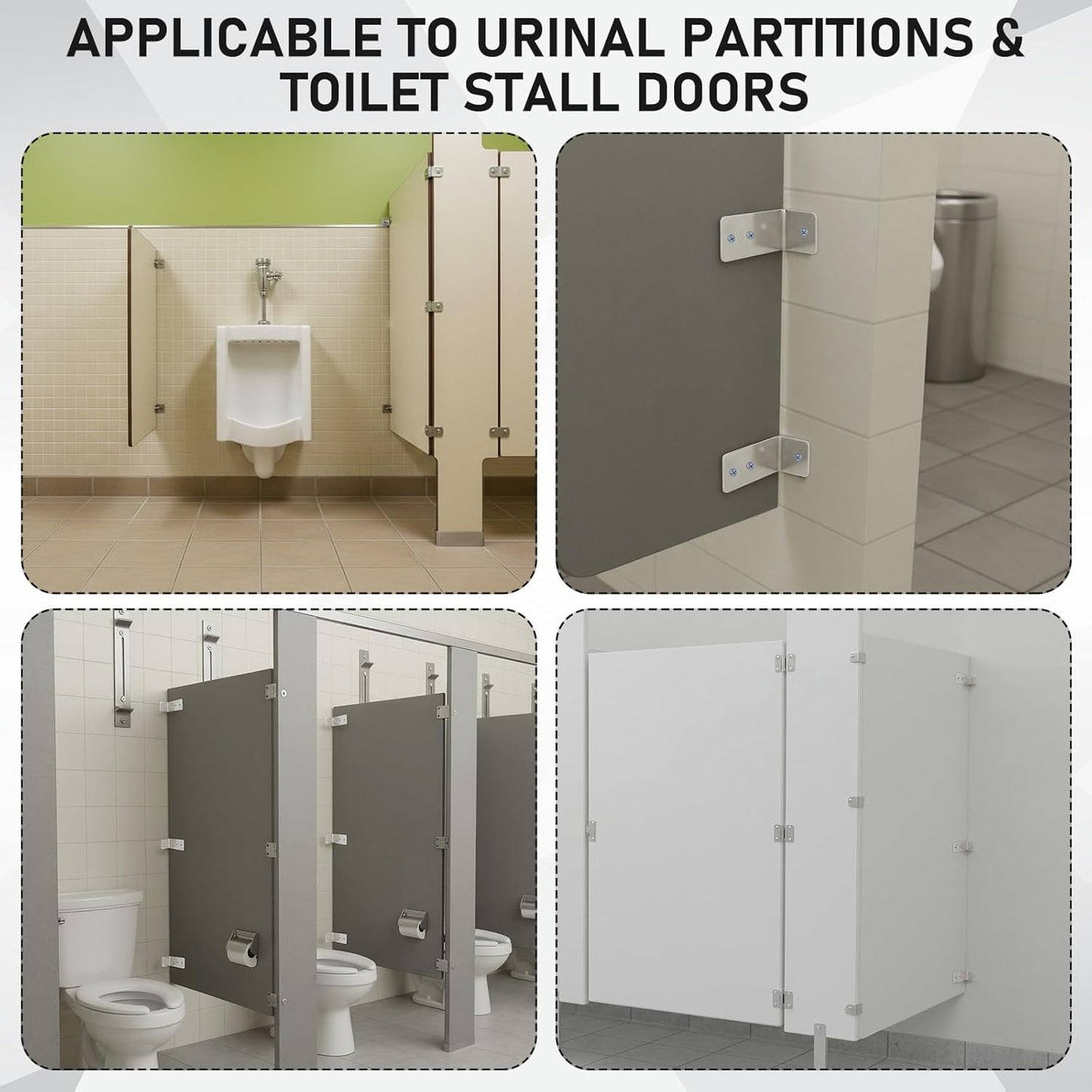 8 Set L-shaped Urinal Screen Brackets Polished Chrome 2-ear 3.5'' Long for All Panel Thicknesses with V1258-DP02-C-2855