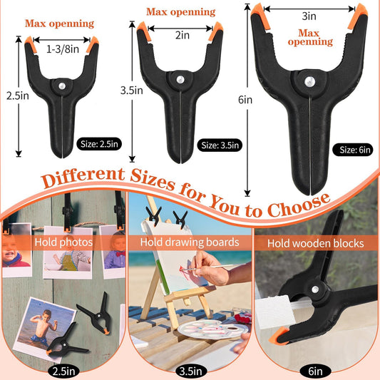 12 Pack 6 Inch Plastic Spring Clamps, for Crafts, Woodworking, Backdrop Stand, Photography, Home Dec V1258-DP02-C-286