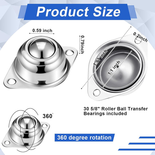30 Pcs 5/8" Roller Ball Transfer Bearings Carbon Steel Round Ball Bearing Rollers Casters for Conveyor Roller V1258-DP02-C-2864