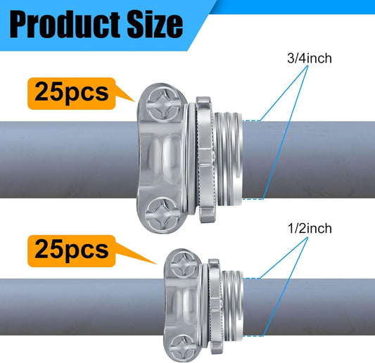 50 Pcs 3/4 Inch 1/2 Inch Cable Connectors, Clamp Type Cable Connectors Conduit Clamp for Electric Wires V1258-DP02-C-2865