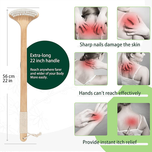 Bamboo Back Scratcher, 22'' Extra Long Curved Handle Reach Back Easily, Wide Brush Head Soft Bristles for V1258-DP02-C-287