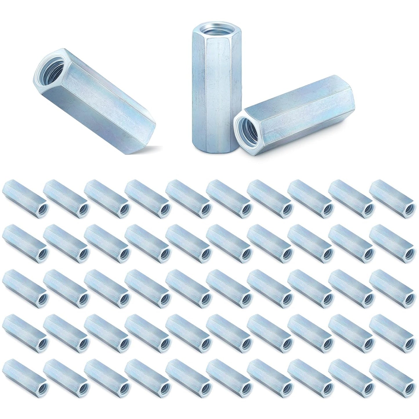 50 Pcs Coarse Coupling Nuts 3/8''-16, Zinc Plated Carbon Steel V1258-DP02-C-2872
