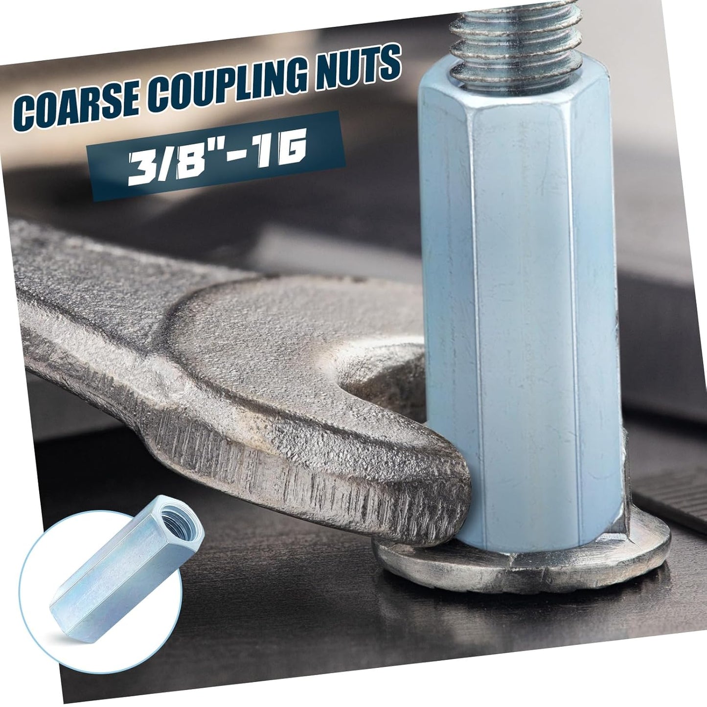 50 Pcs Coarse Coupling Nuts 3/8''-16, Zinc Plated Carbon Steel V1258-DP02-C-2872