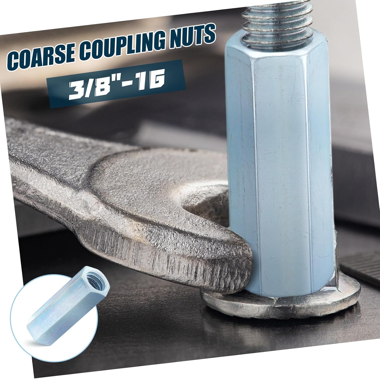 50 Pcs Coarse Coupling Nuts 3/8''-16, Zinc Plated Carbon Steel V1258-DP02-C-2872