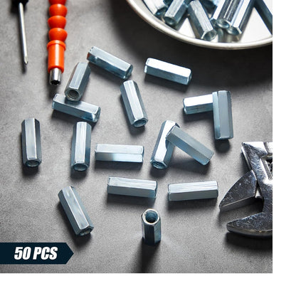 50 Pcs Coarse Coupling Nuts 3/8''-16, Zinc Plated Carbon Steel V1258-DP02-C-2872